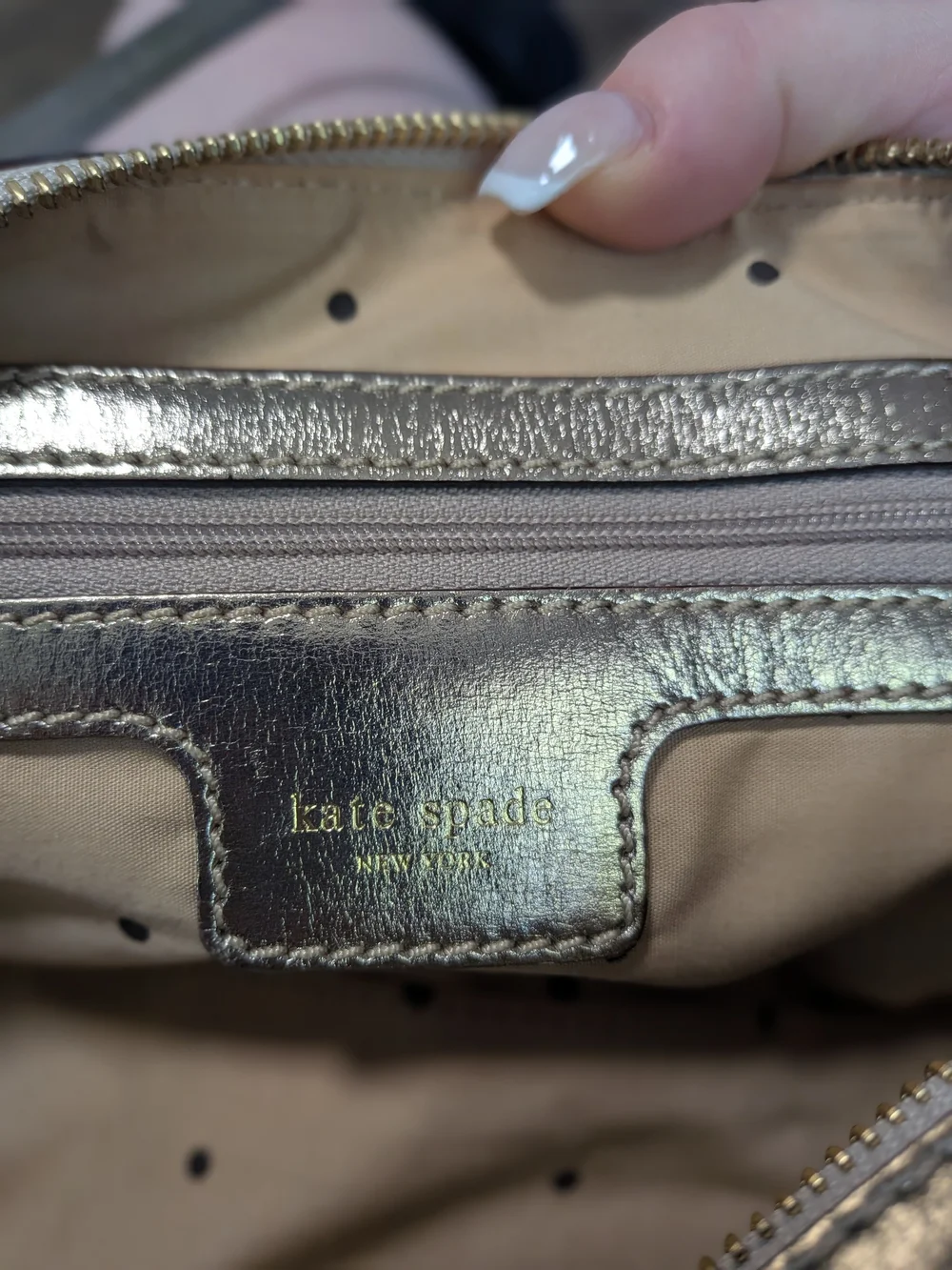 Vintage Y2K Kate Spade Metallic Gold & Cream Barrel Bag w/ Card - Mint Condition